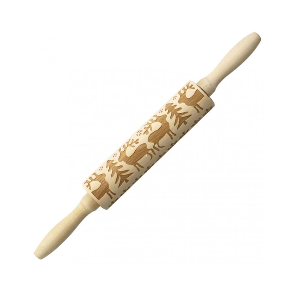 (Jm2022) Lovely Christmas Symbols Wooden Rolling Pin Household Non Stick Dough Roller for Kitchen Baking