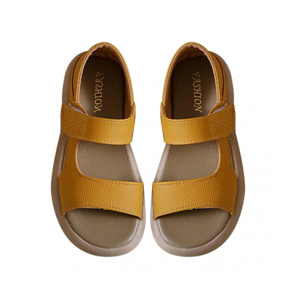 (36, Yellow) Thick Sole Women's Stylish Leather Sandals Comfortable Breathable Shoes for Seasides Vacation