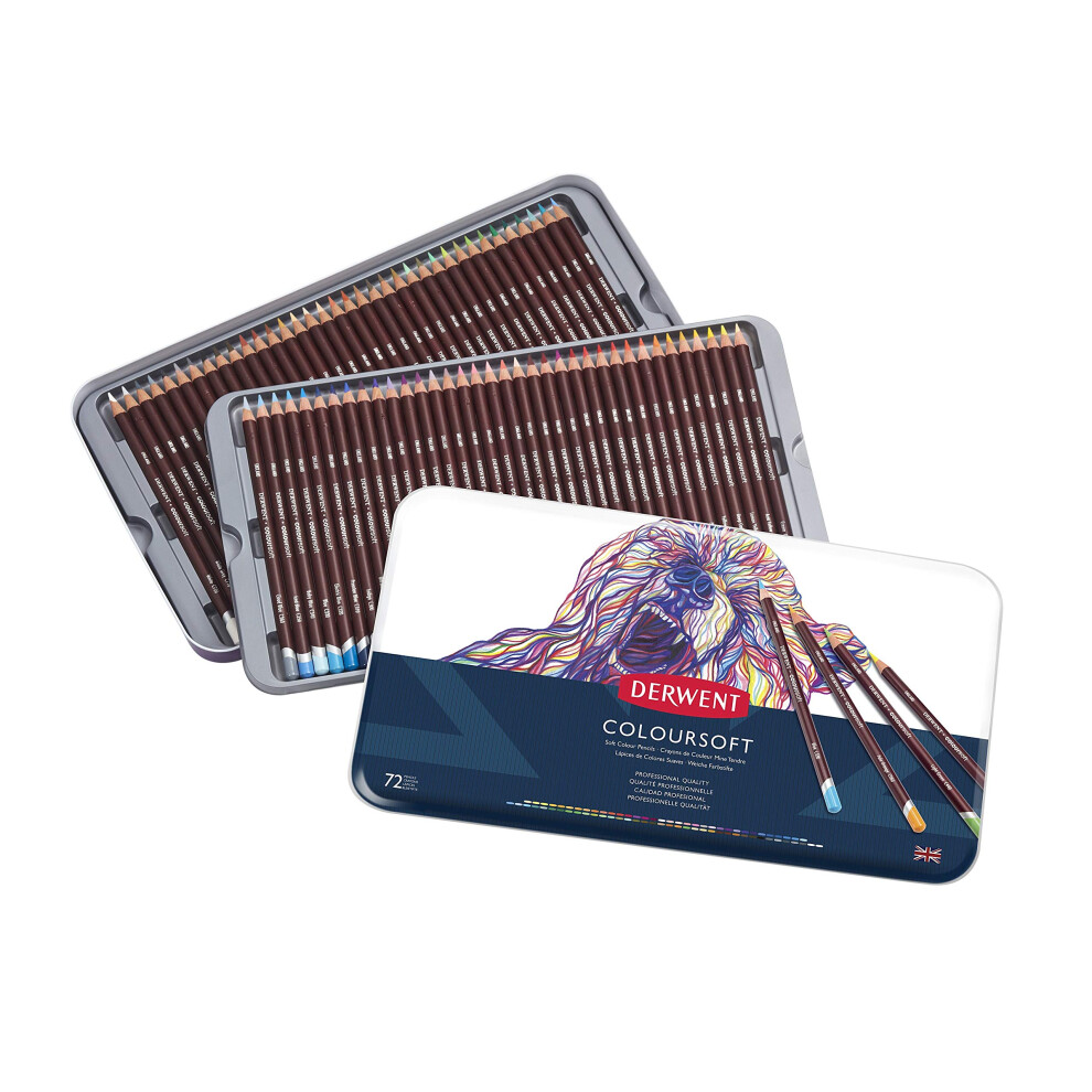 Derwent Colored Pencils  ColourSoft Pencils  Drawing  Art  Metal Tin  72 Count (0701029)