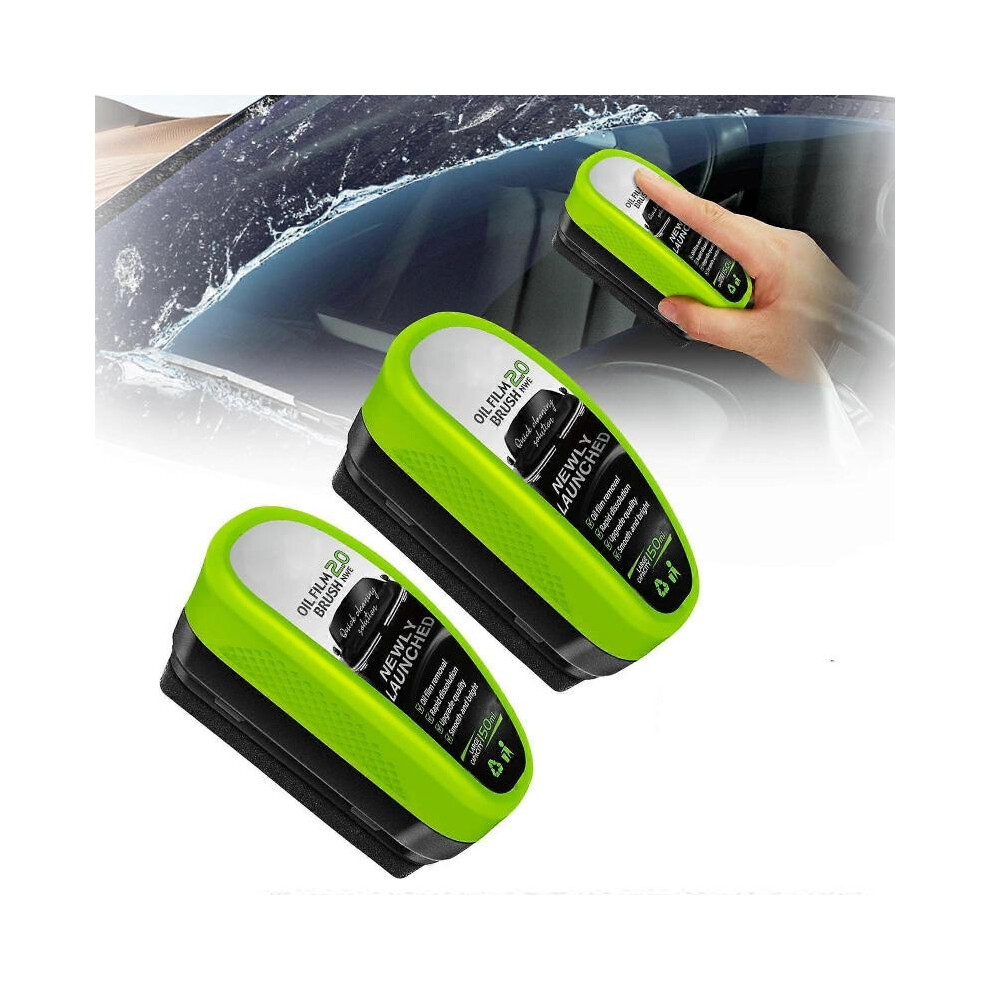 2Pcs Upgrade Automotive Oil Film Cleaning Brush, 2025 New 2.0 Green Glass Oil Film Remover for Car Windshield, Car Glass Cleaner & Oil Film Brush