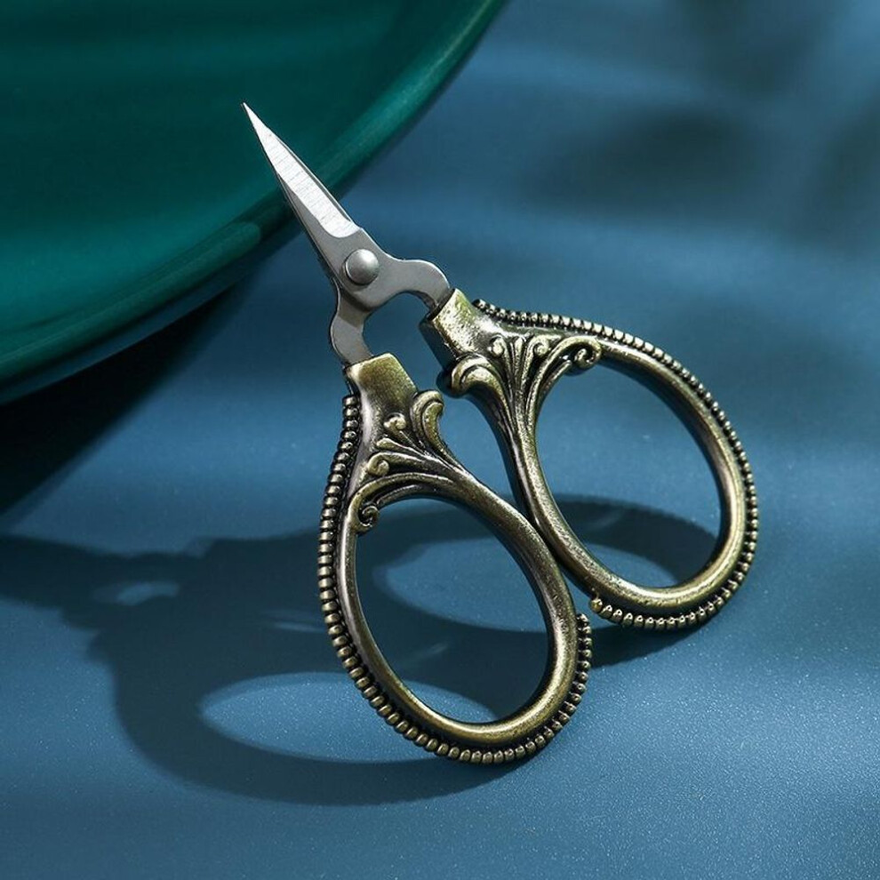 (tan) 6cm Mini Retro Pocket Scissors Antique Thread Cutter Vintage Scissors Embroidery Cross Stitch Sewing Stainless Steel Scissors
