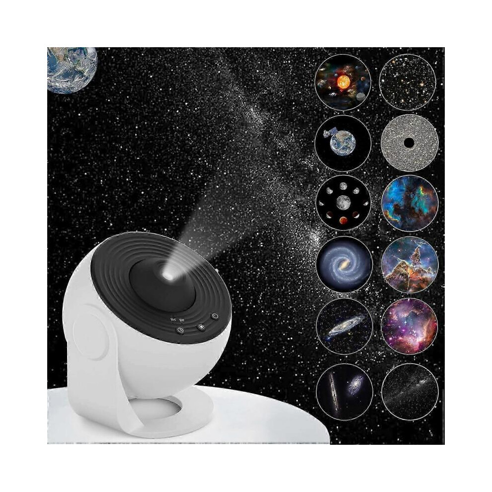 (Black and White) Galaxy Projector 12-in-1 Planetarium, Starry Sky Night Light with Solar System & Moon, Constellation Projection for Kids & Adults Bedroom & Ceiling
