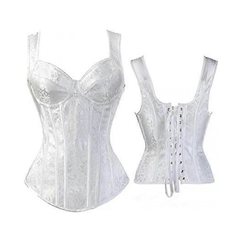 (M, White) Sexy Steampunk Zipper Corset Plus Size S-6XL, Embroidered Lace-up Bustier for Women, Vintage Corset Top for Costumes & Party Dresses
