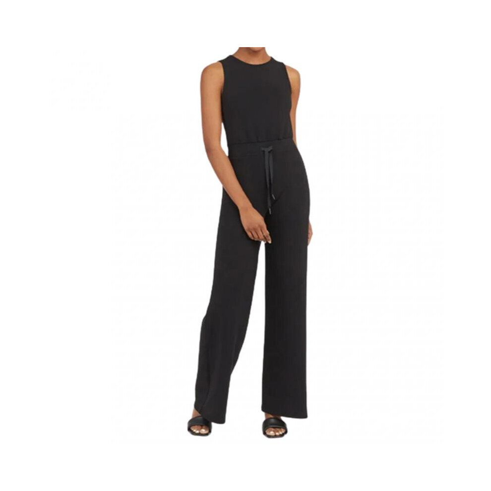 (XL, Black) Sleeveless Solid-Color Jumpsuit Washable High-Stretch Fabric Clothes for Daily Work Party