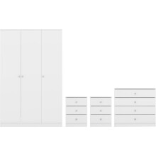 Bedroom Furniture 3 Door Triple Wardrobe, Bedside, Chest Drawer White