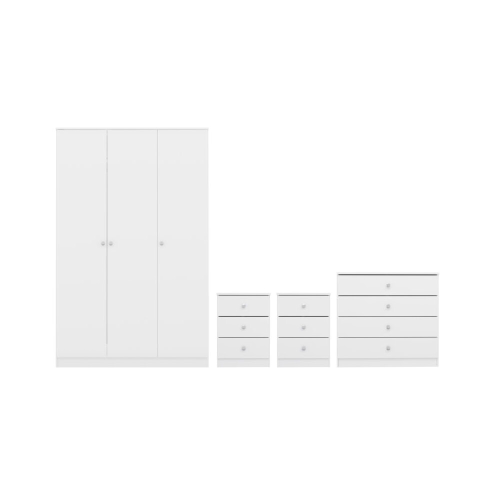 Bedroom Furniture 3 Door Triple Wardrobe, Bedside, Chest Drawer White
