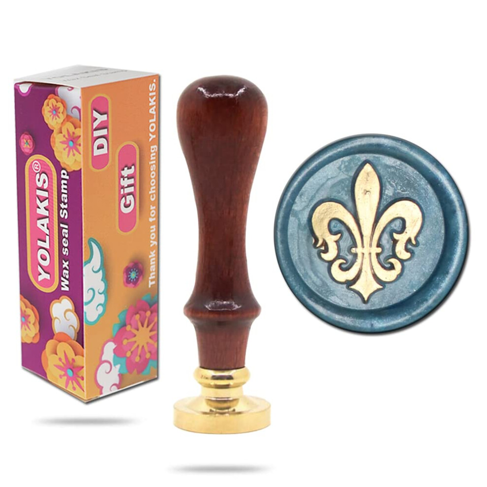Yolakis Fleur De Lis - Timbro Di Sigillo In Legno, Stile Retrò, Con Fiore Di Luce, Per Buste Di Nozze, Decorazione Di Inviti (Fleur De Lis)-image