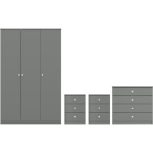 Bedroom Furniture 3 Door Triple Wardrobe, Bedside, Chest Drawer Grey