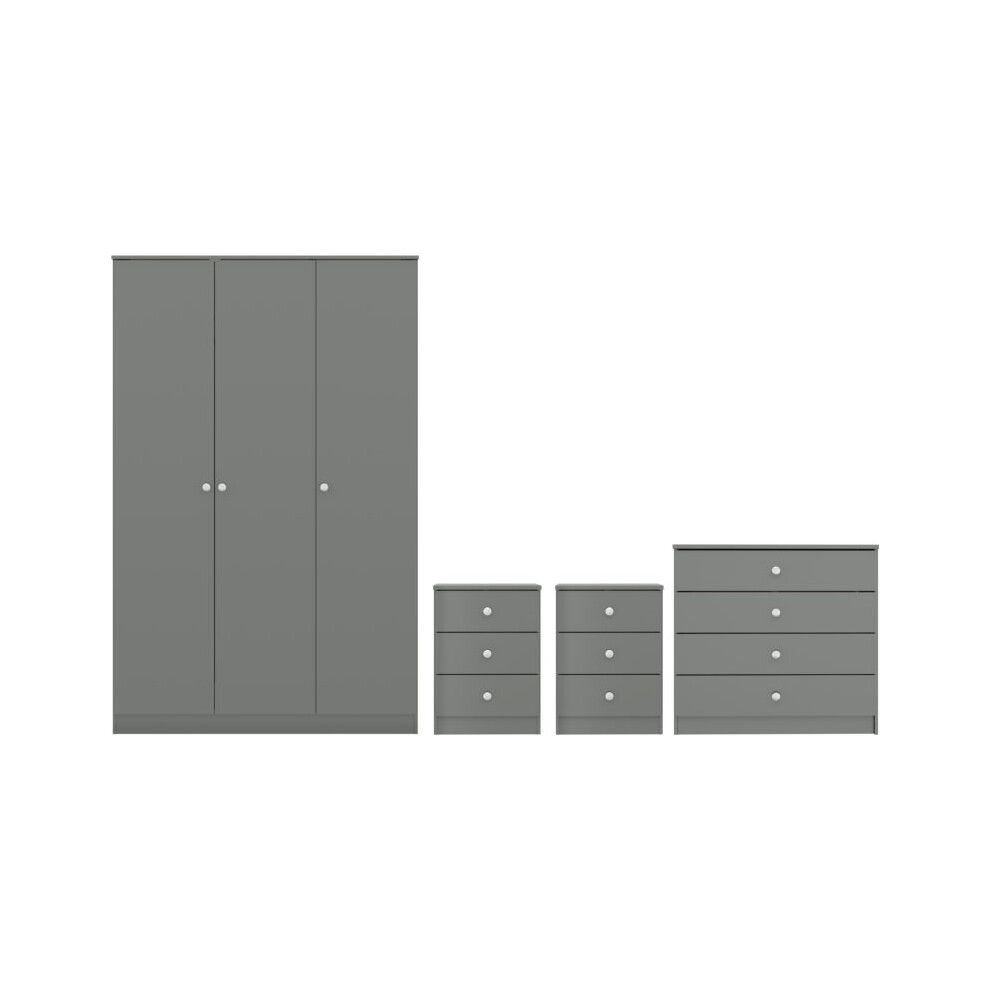 Bedroom Furniture 3 Door Triple Wardrobe, Bedside, Chest Drawer Grey