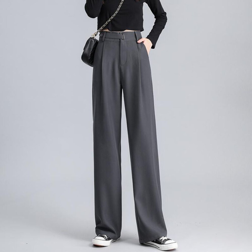 (grey, S) Fashion New Solid Straight Casual Wide Leg Pants Women Slim Fit High Waist Loose Women's Long Suit Pants Elegant Office Lady Simple Trousers 26034