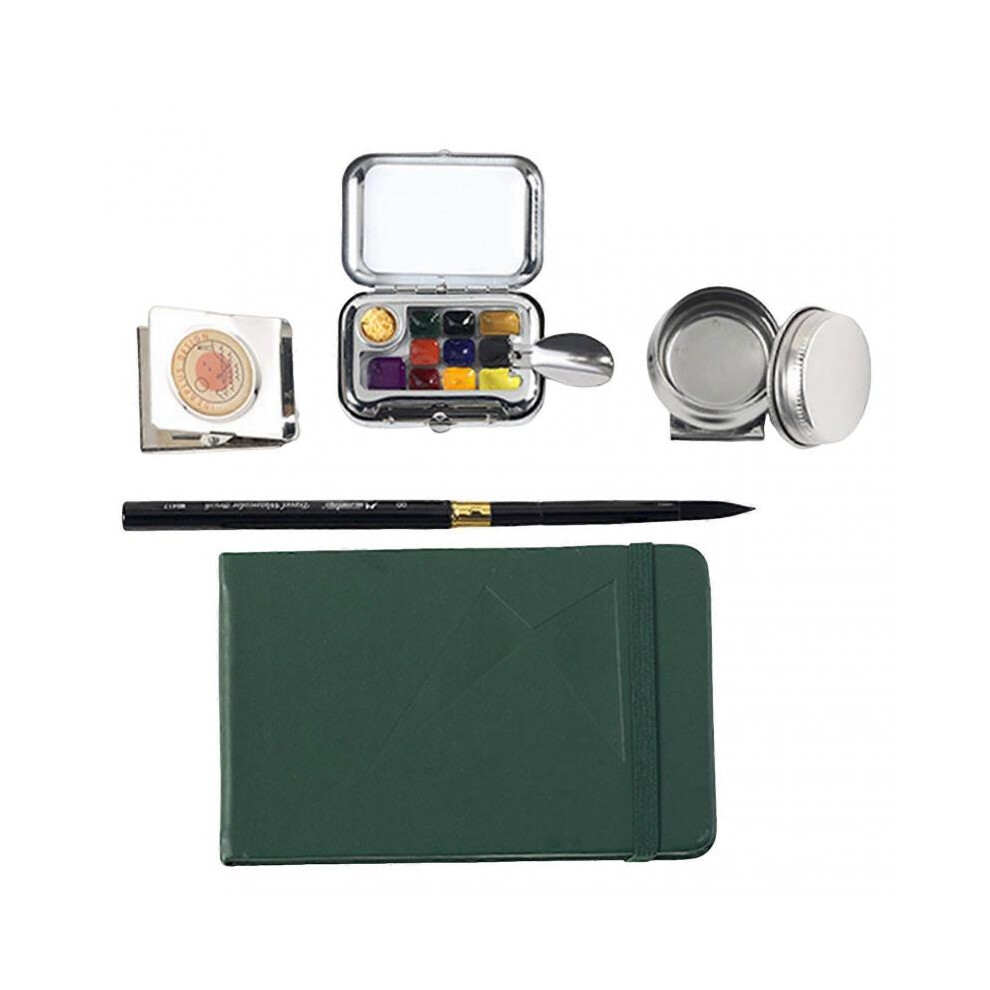 (B) Portable Watercolor Travel Set, Mini Palettes, Sketchbook, Watercolor Pencils, Pen Wash Jar and Metal Clip, Perfect Art Gift for Traveling