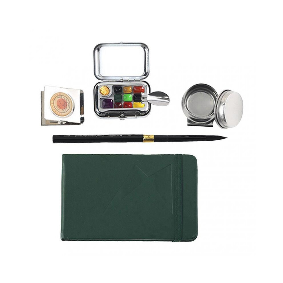 (A) Portable Watercolor Travel Set, Mini Palettes, Sketchbook, Watercolor Pencils, Pen Wash Jar and Metal Clip, Perfect Art Gift for Traveling
