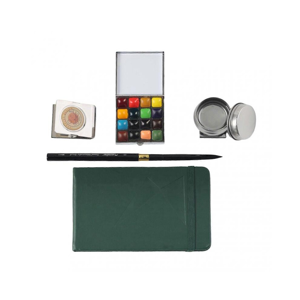 (D) Portable Watercolor Travel Set, Mini Palettes, Sketchbook, Watercolor Pencils, Pen Wash Jar and Metal Clip, Perfect Art Gift for Traveling