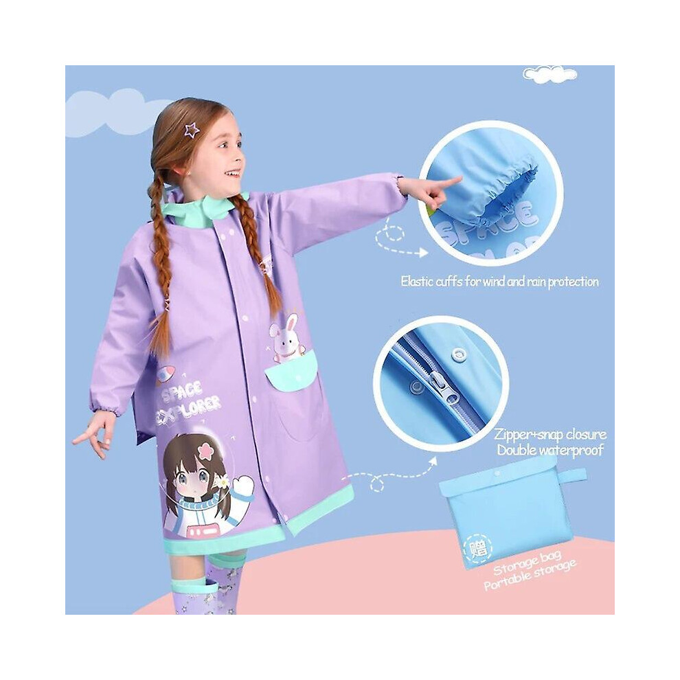 (M, Purple Mermaid) 2024 Rainy Season Children's Raincoats For Girls And Primary School Students Full Body Waterproof Raincoats School Bags Children's