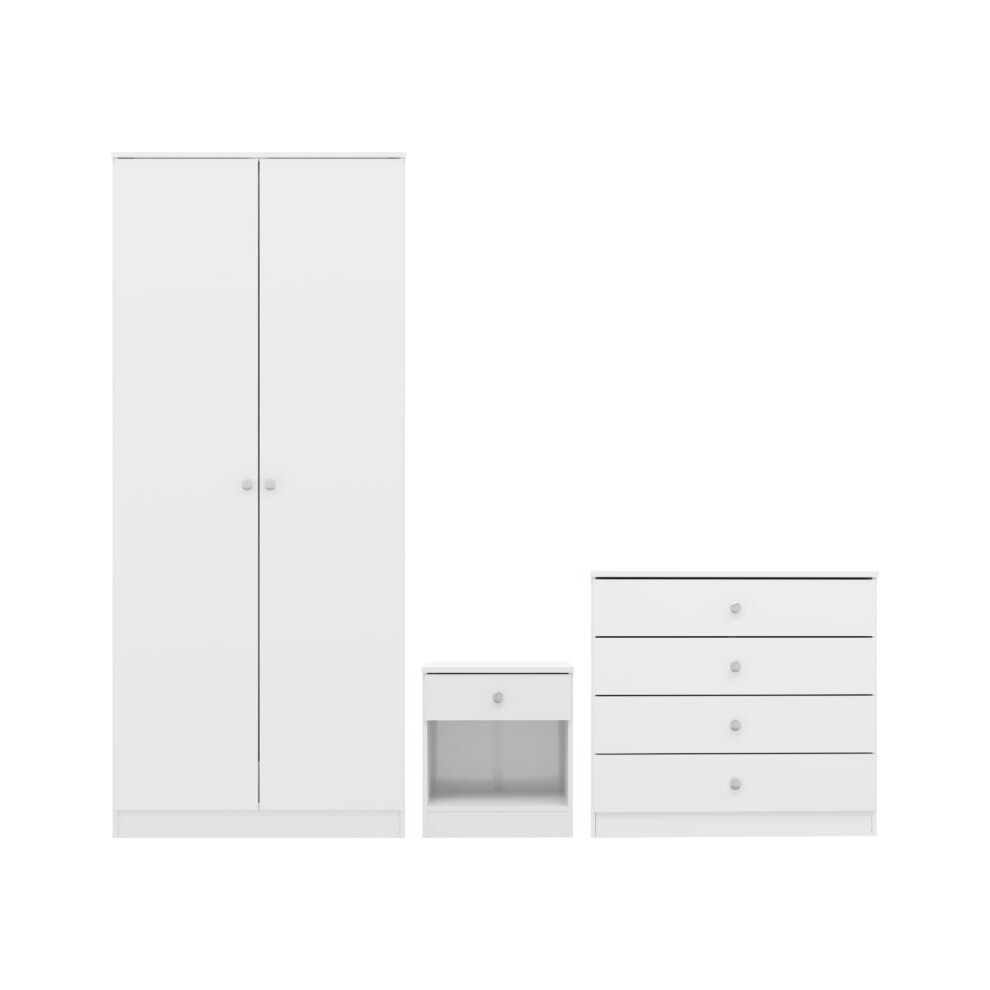 Seconique 2 Door Wardrobe Bedroom Furniture Set White Gloss, Denver 3 Piece