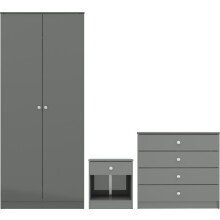 2 Door Wardrobe Bedroom Furniture Set Grey Gloss, Denver 3 Piece