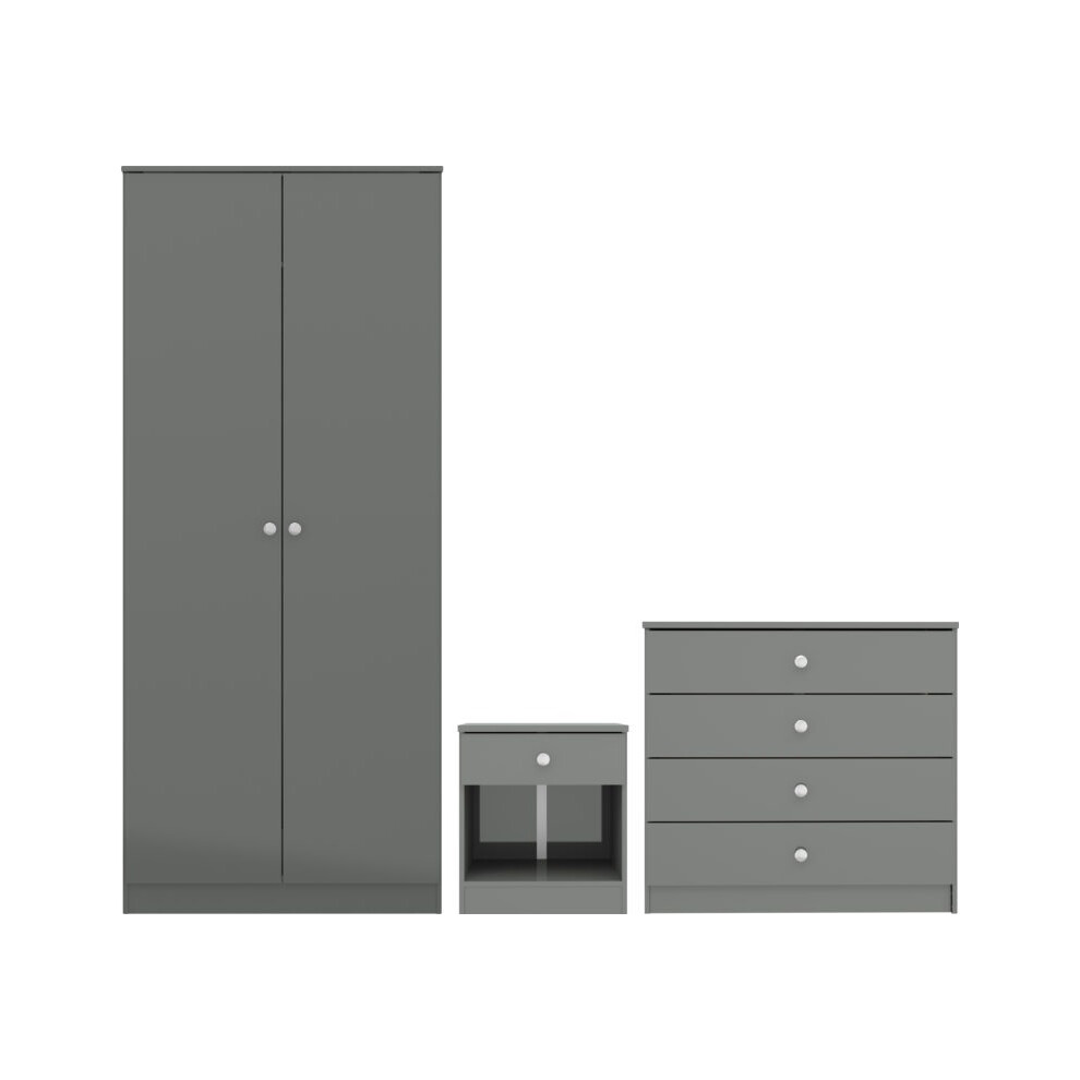 2 Door Wardrobe Bedroom Furniture Set Grey Gloss, Denver 3 Piece
