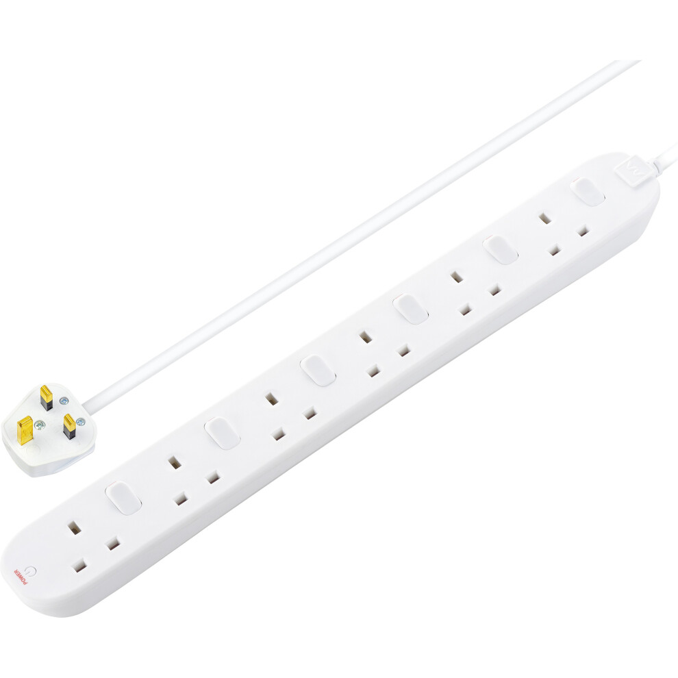 Masterplug 6 Socket 2M Switched Extension Lead White 13A 5015056607955