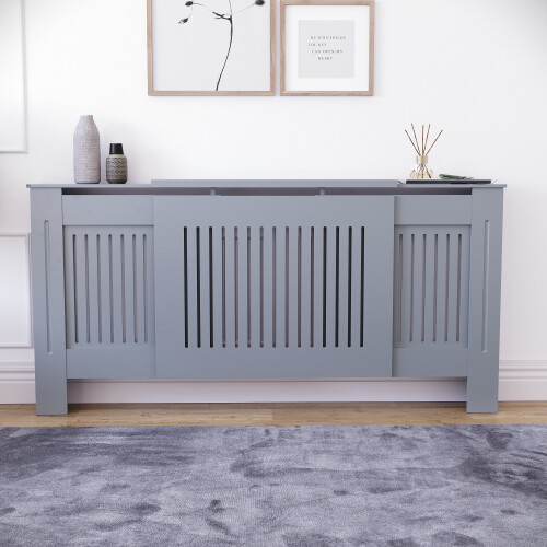 Vida Designs (Adjustable) Chelsea Radiator Heater Cover Slatted Dark Grey 2