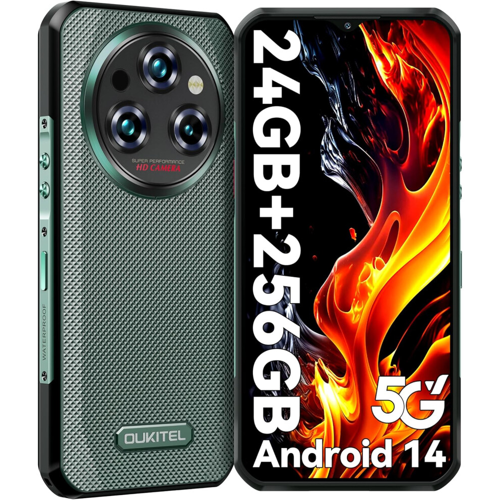 (Green) OUKITEL WP35 Unbreakable Android Mobile Phone 8GB 56GB