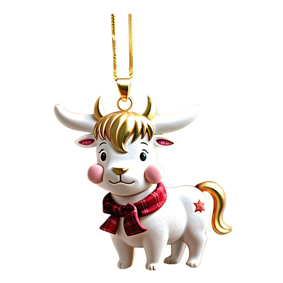 (Red)Décoration Fantaisie Acrylique Vache Noël Suspendue pour Intérieur Véhicule