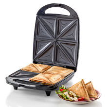 Quest 35990 Quad Sandwich Toaster / 4 Portion 8 Slice Non-Stick Toastie Maker / Auto Temperature Control / Cool Touch Handle and Locking Clip
