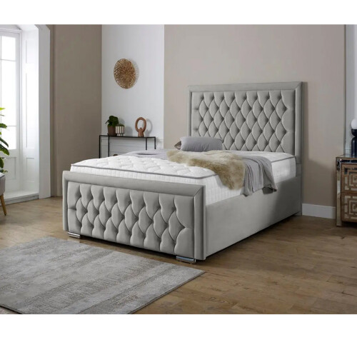 Snugg Furniture (Double 4Ft, Silver) Valencia Plush Velvet Upholstered Bed