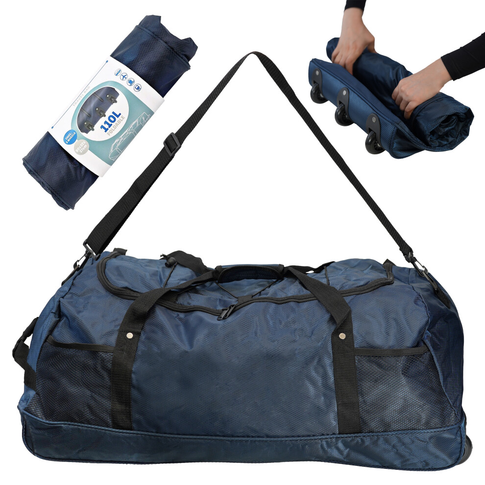 GEEZY Large Roller Duffle Bag 3 Wheels 110L Foldable Travel Luggage Holdall Trolley