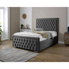 (Double 4Ft, Steel) Valencia Plush Velvet Upholstered Bed
