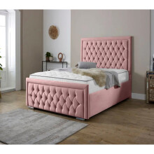 (Double 4Ft, Pink) Valencia Plush Velvet Upholstered Bed