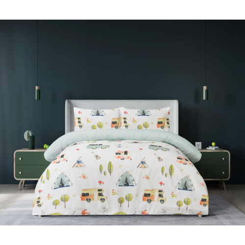 (Single) Luxury Soft Reversible Camping Retreat Complete Bedding Set