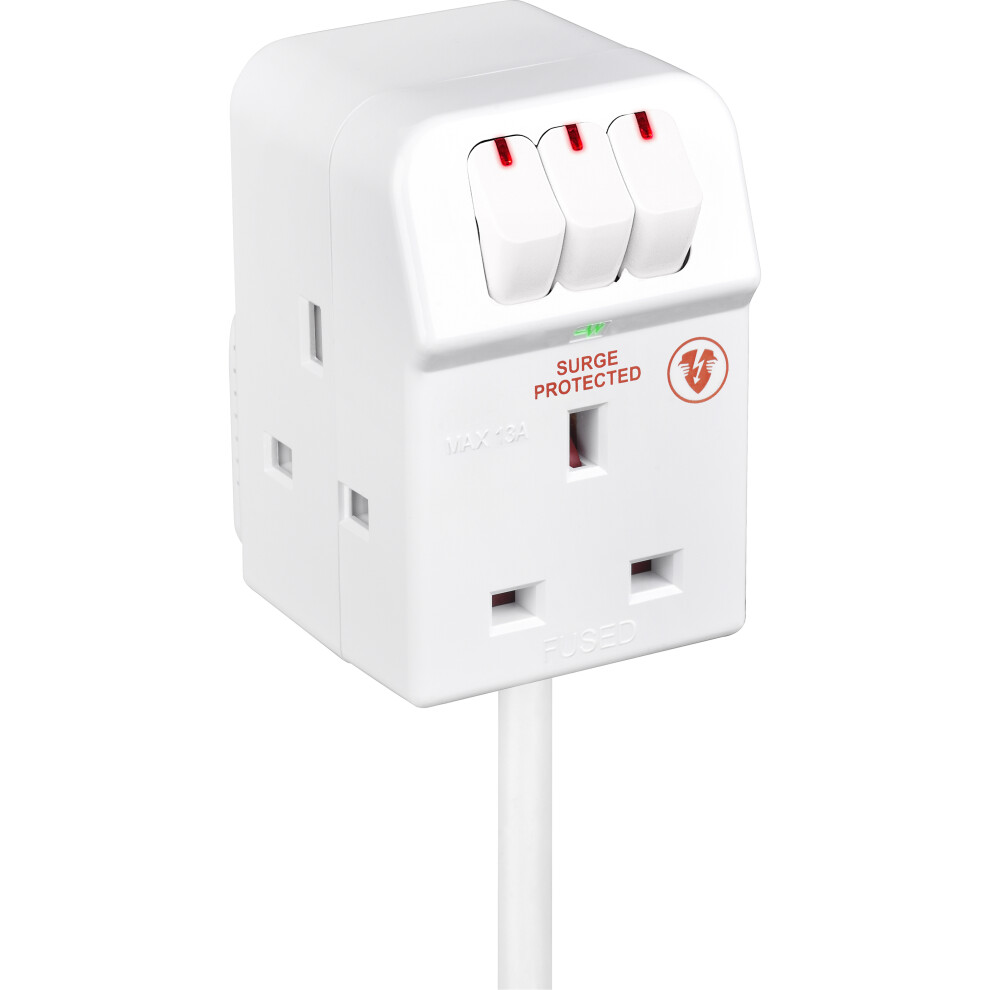 Masterplug 3 Socket 2M Switched Surge Compact Extension Lead White 13A 5015056651187