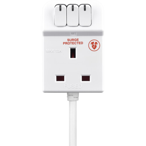 Masterplug 3 Socket 2m Switched Surge Compact Extension Lead White 13A 1