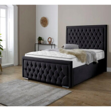 (Single 3Ft, Black) Valencia Plush Velvet Upholstered Bed