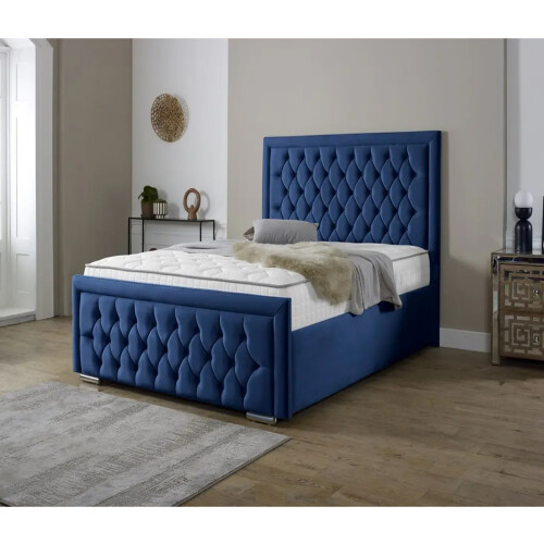 Snugg Furniture (Single 3Ft, Blue) Valencia Plush Velvet Upholstered Bed