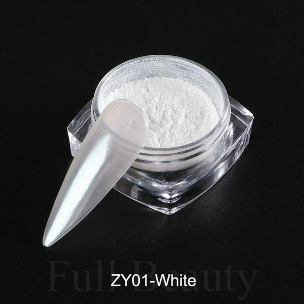 (white) Mirror Nail Powder Pigment Pearl White Rubbing on Nail Art Glitter Dust Chrome Aurora Blue Manicure Holographic Decorations TRZY