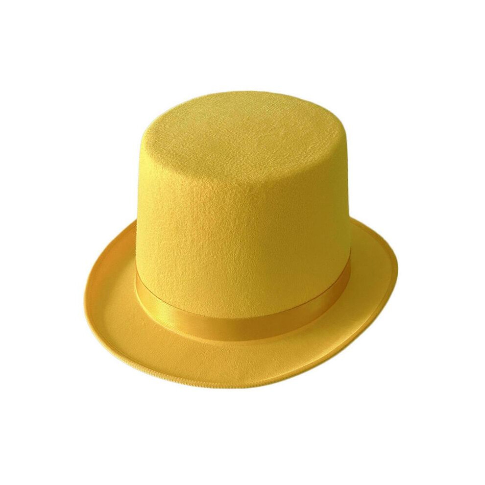 (Yellow adult model) Solid Color Derby Hat Carnivals Magician Hat Gentleman Hat Party Costume Accessories Two Size Suit Most Adult Kids