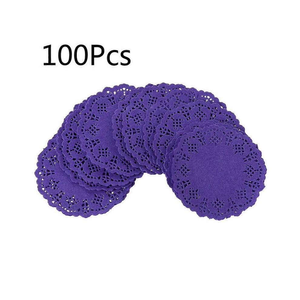 (Purple) 100Pcs Round Lace Paper Mats Coasters Placemats Wedding Events Party Table Gift Doilies Vintage Coasters Placemat  Red