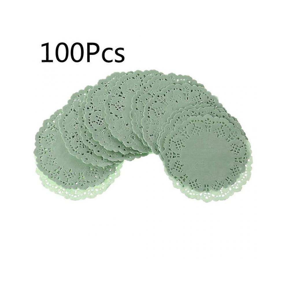 (Green) 100Pcs Round Lace Paper Mats Coasters Placemats Wedding Events Party Table Gift Doilies Vintage Coasters Placemat  Red