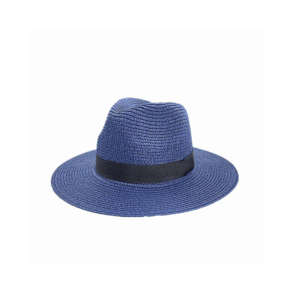 (navy blue) Manual Crochets Sunshades Straw Hat Ladies Anti-uv Fisherman Sandy Straw Weaving Hat Seaside on Summer Travel Sun Hat  navy blue