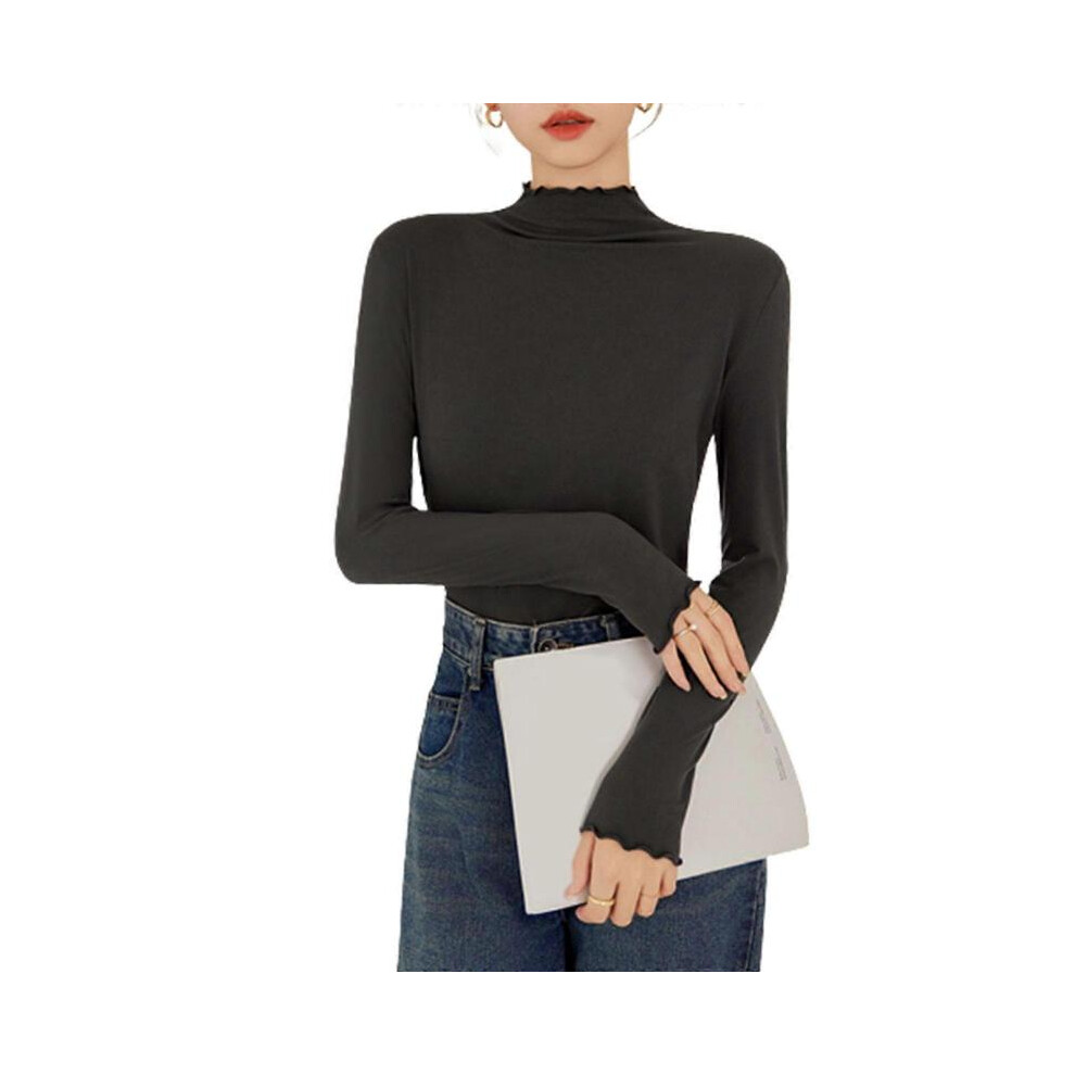 (M, Dark Grey) Women Long Sleeve Fashion Pullover Casual Lightweight Basic Tops Mock Turtleneck T-Shirt Slim Elegant Autumn Streetwear  Yellow green XL