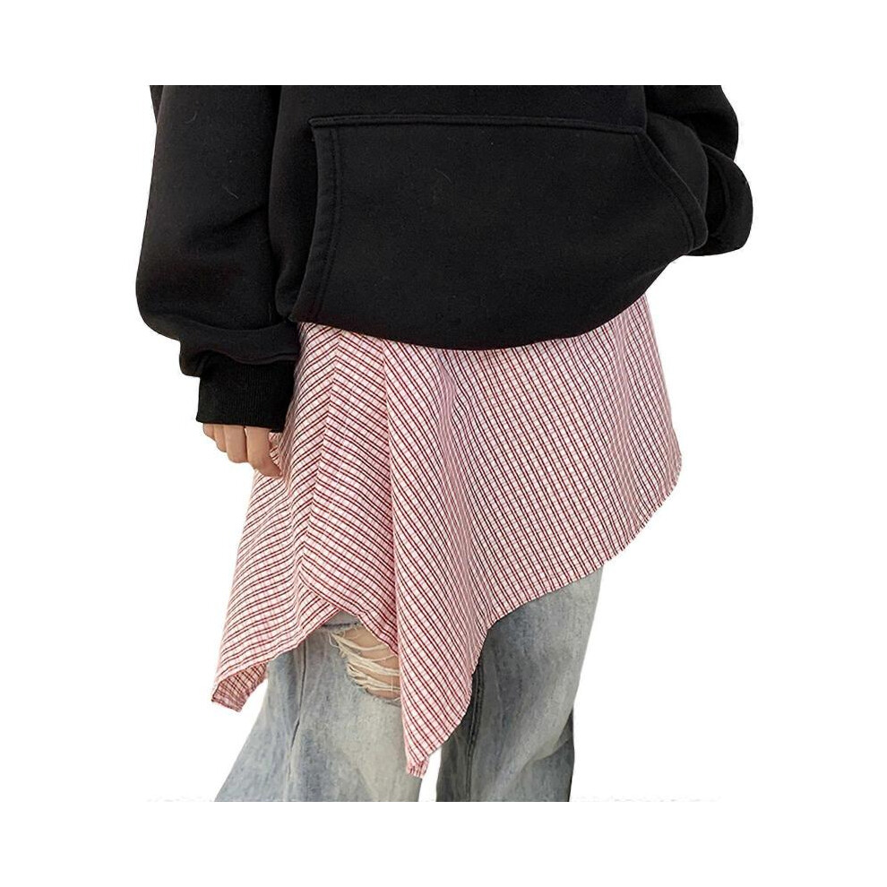 (Red and white stripe) Women Checkered Layering Wrap Skirt A Line Detachable Underskirt Tie Up Asymmetrical Hip Scarf Shirt Extender Streetwear  Blue and green plaid
