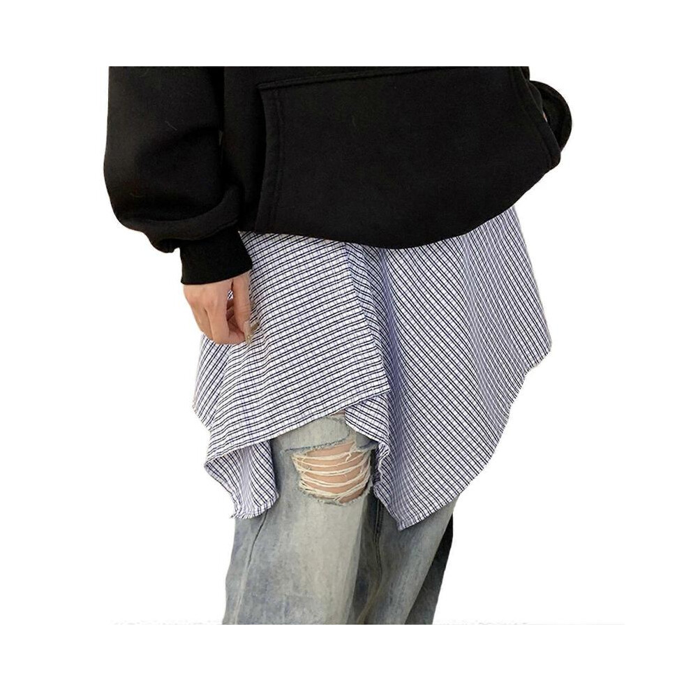 (Blue and white strip) Women Checkered Layering Wrap Skirt A Line Detachable Underskirt Tie Up Asymmetrical Hip Scarf Shirt Extender Streetwear  Blue and green plaid