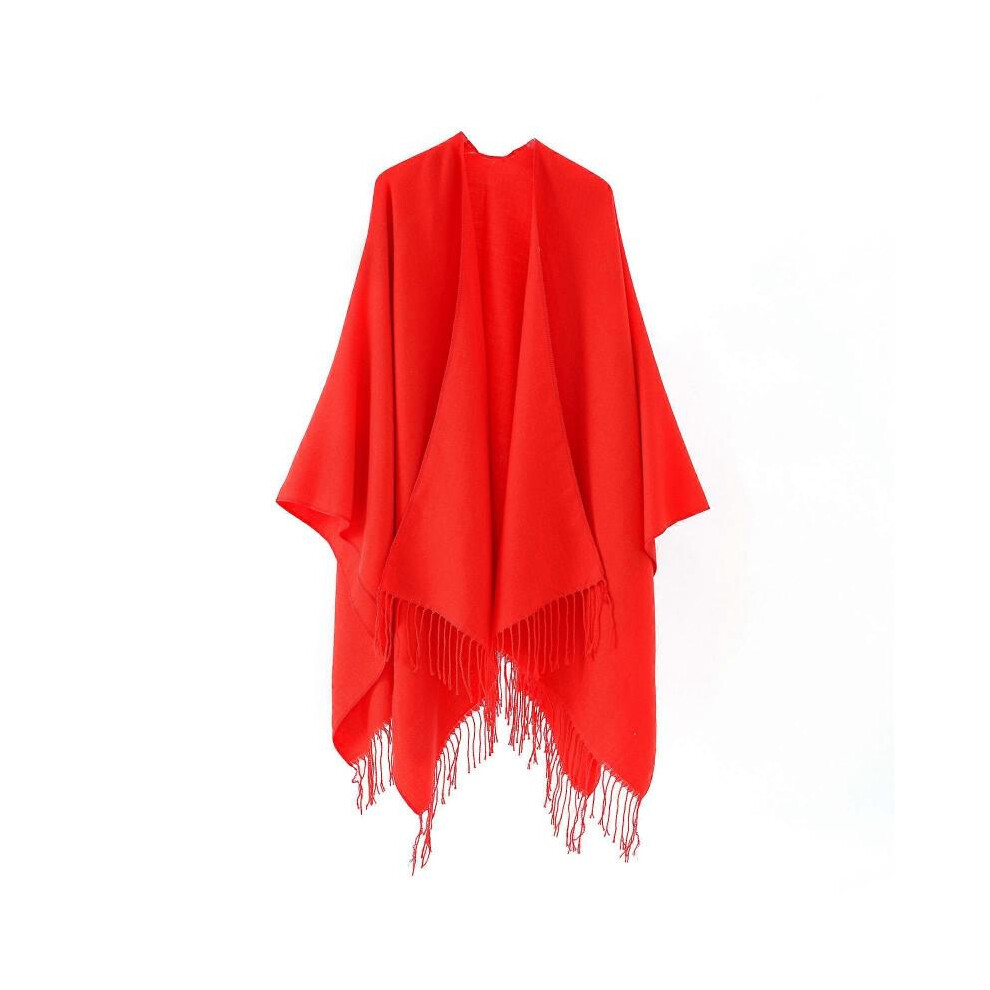 (Red) Women Solid Scarf Cashmere Pashmina Shawls Tassels Hijab Head Wrap Female Thin Autumn Winter Tassels Scarves Blanket  Red