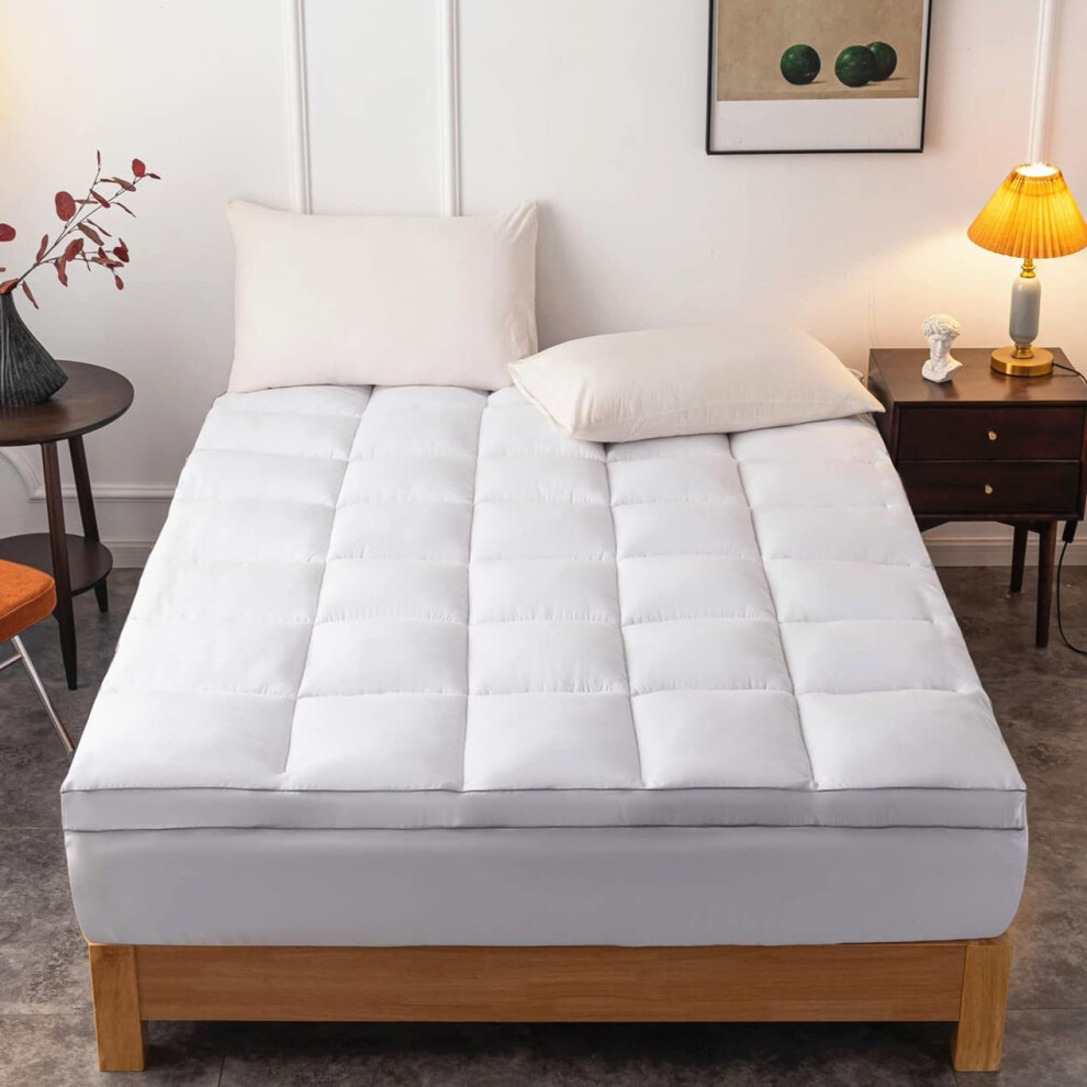 DROVAN Mattress Topper Olympic Queen Size Extra Thick Mattress Pad Cover Pillow Top Deep Pocket with Breathable 7D Spiral Fi