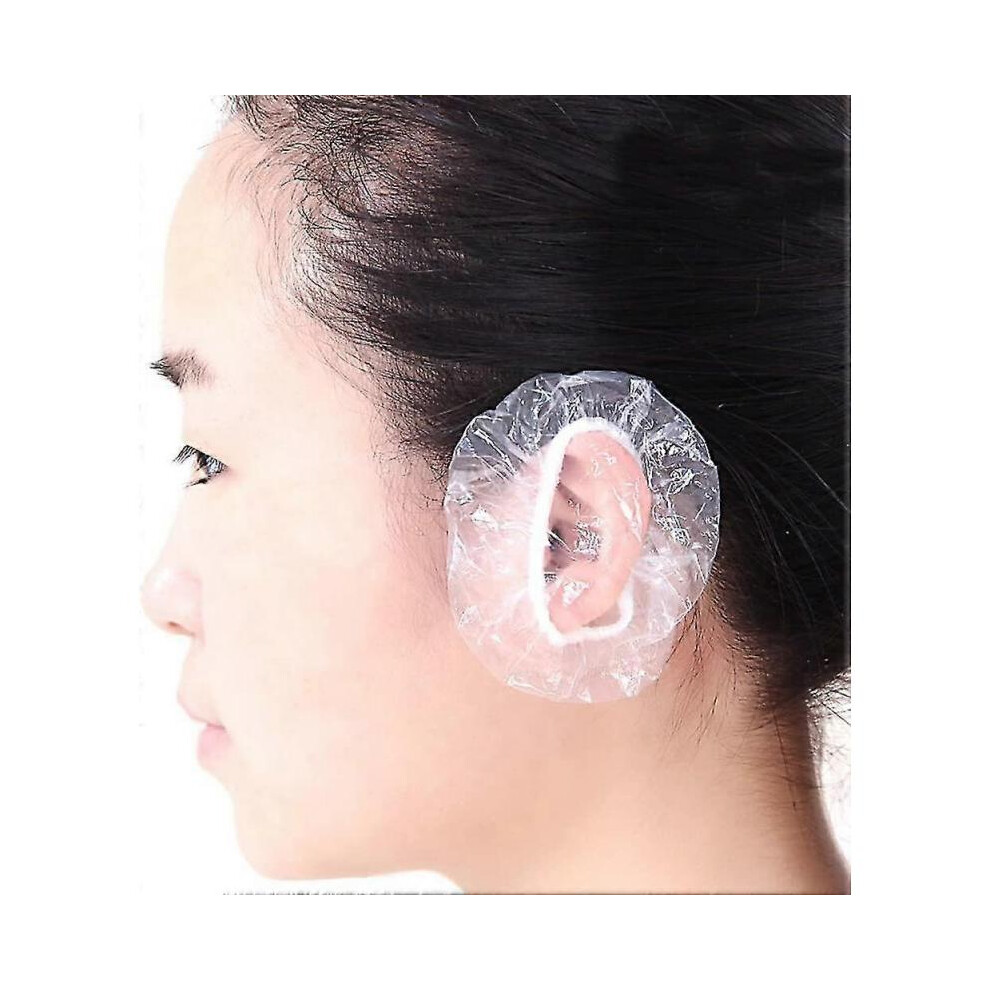 100pcs Disposable Hair Dyer Ear Protector Covers Shower Caps for Ears Clear
