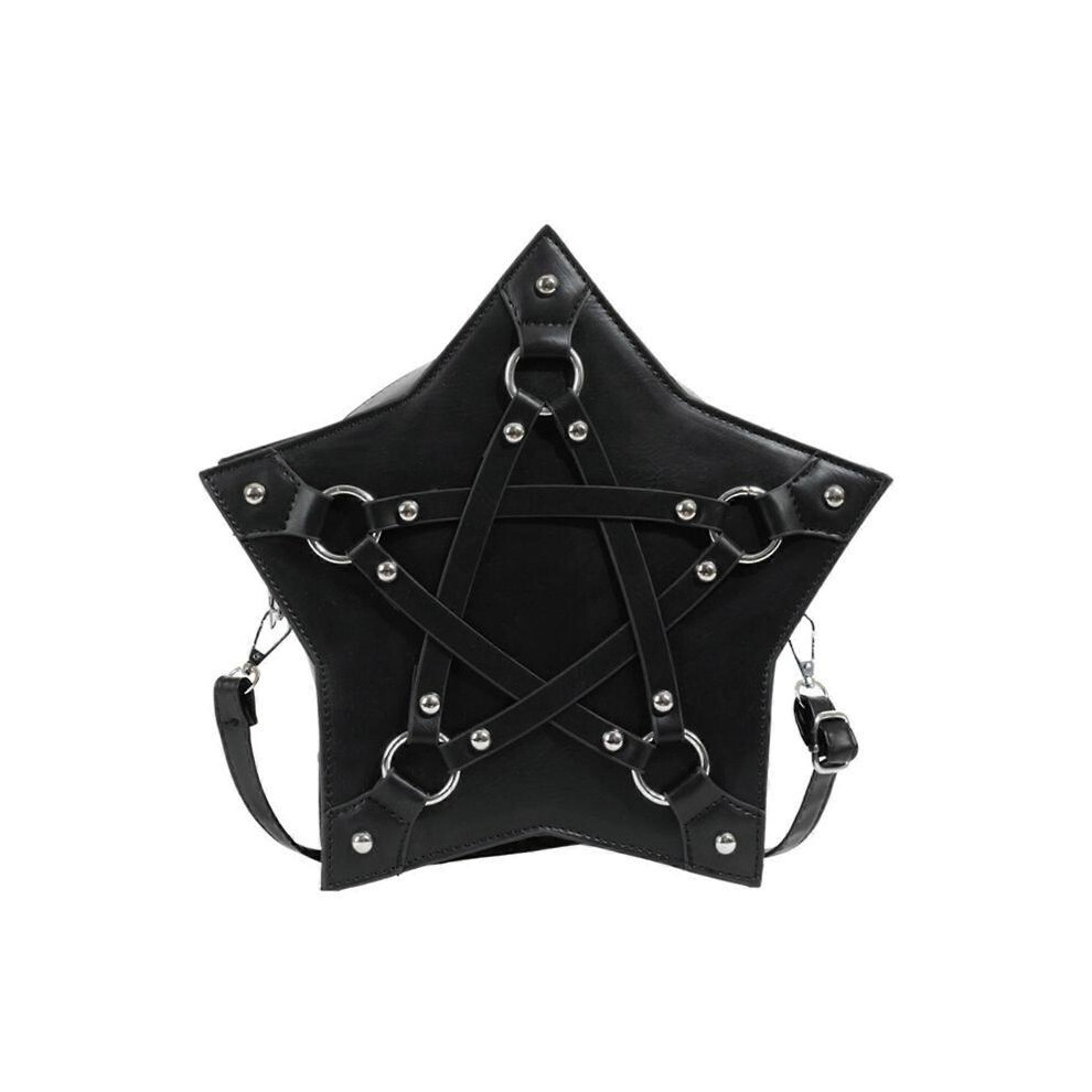 (Black) Gothic Punk Star Shape Crossbody Bag with Rivets Accent for Women Harajuku PU Leather Adjustable Strap Shoulder Bag  Silver