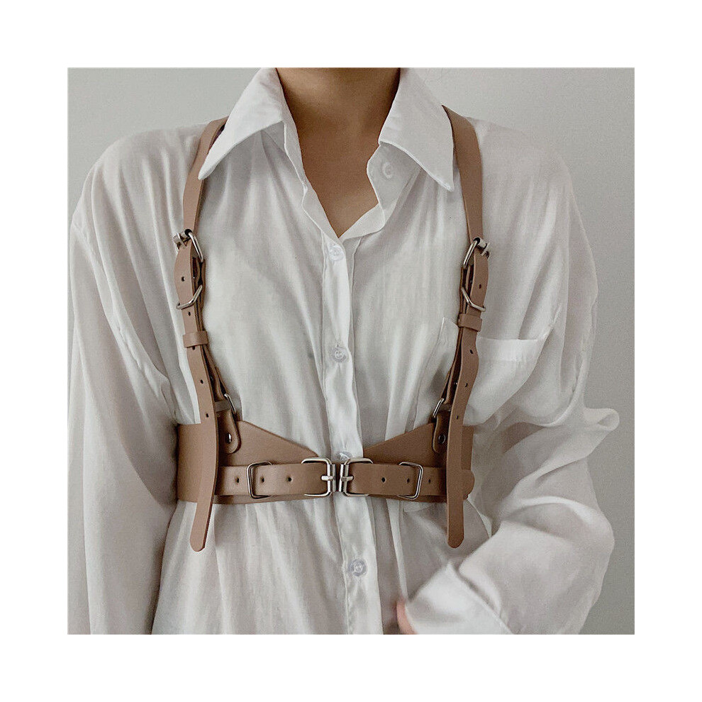 (Beige)Ceinture à bretelles style punk minimaliste tendance pour femme avec robe polyvalente et paires chemise