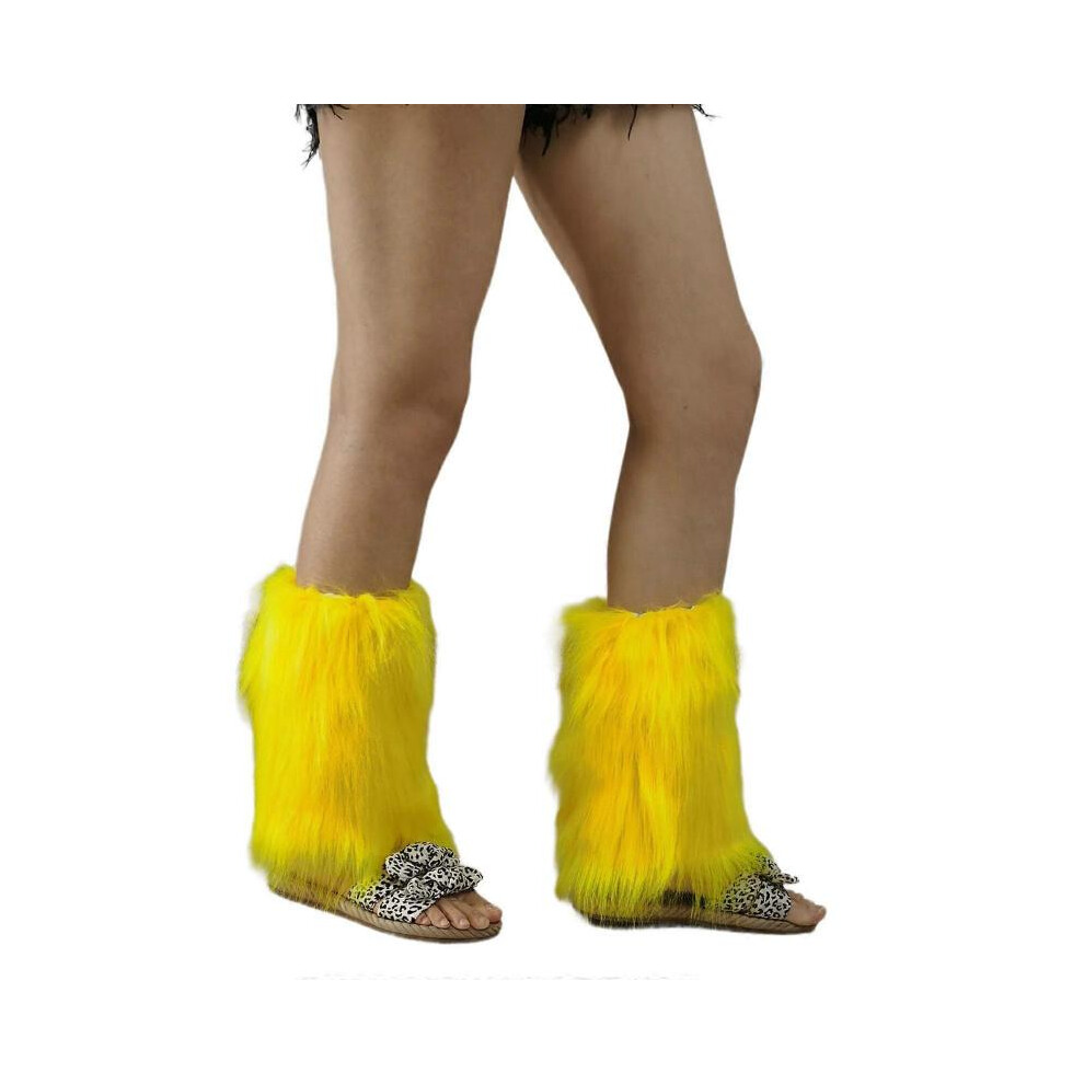 (C25) 1 Pair Women Vintage Warm Furry Bright Yellow Leg Warmers Fuzzy Leg Cover Harajuku Boot Cuffs Long Socks for Winter Days  E40