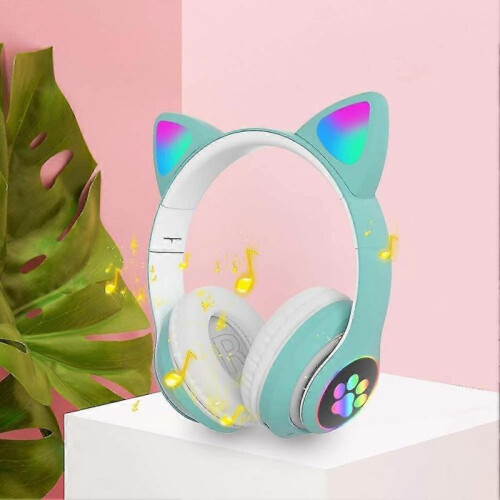 Gaming Headset Fashion Bluetooth Cat Ear Led Light Up Wireless Headset-Green 1